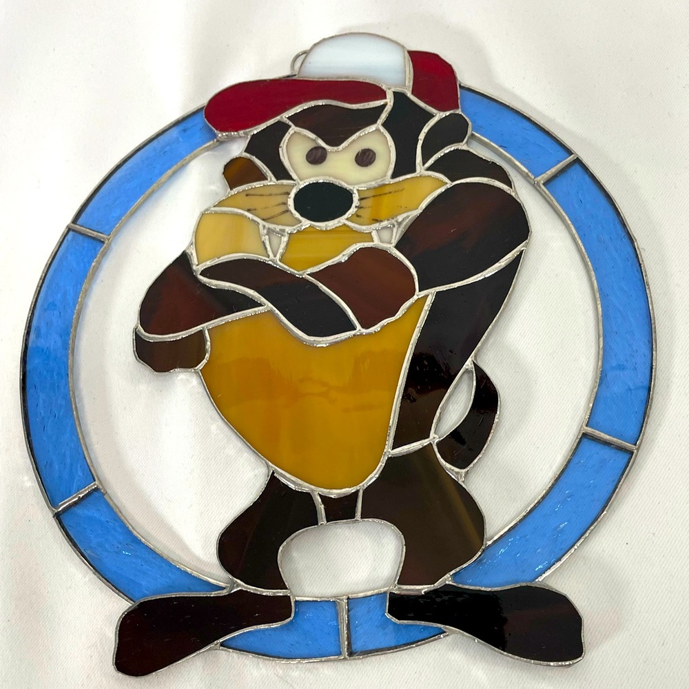 VTG Looney Tunes Stained Glass Tasmanian Devil Cartoon Character Art Suncarcher